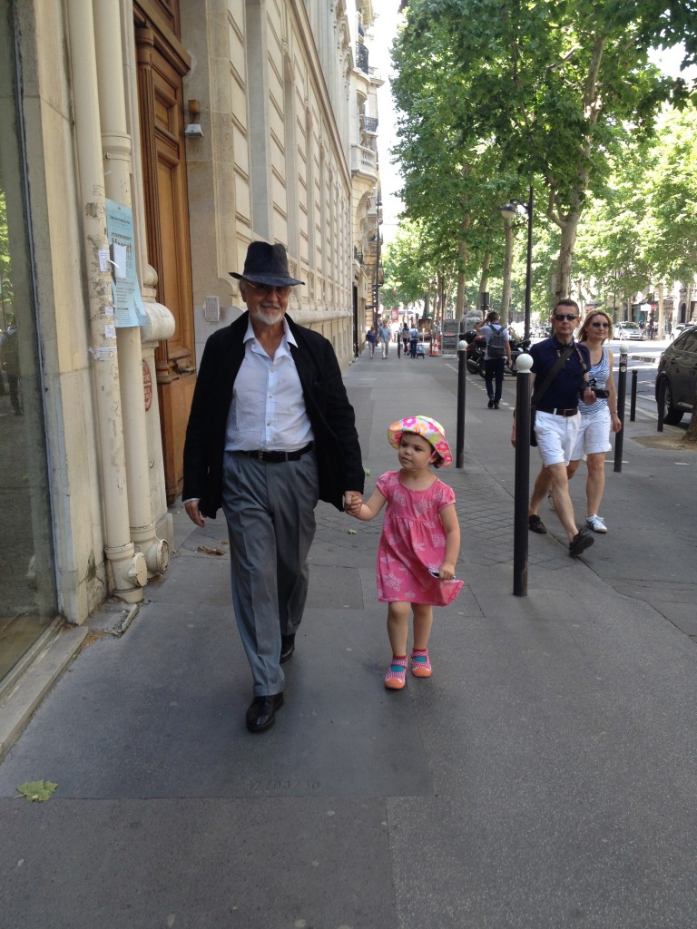 My dad and daughter on a promenade - incidentally one of her fave French words. (I'm not above motivating you with adorableness.)