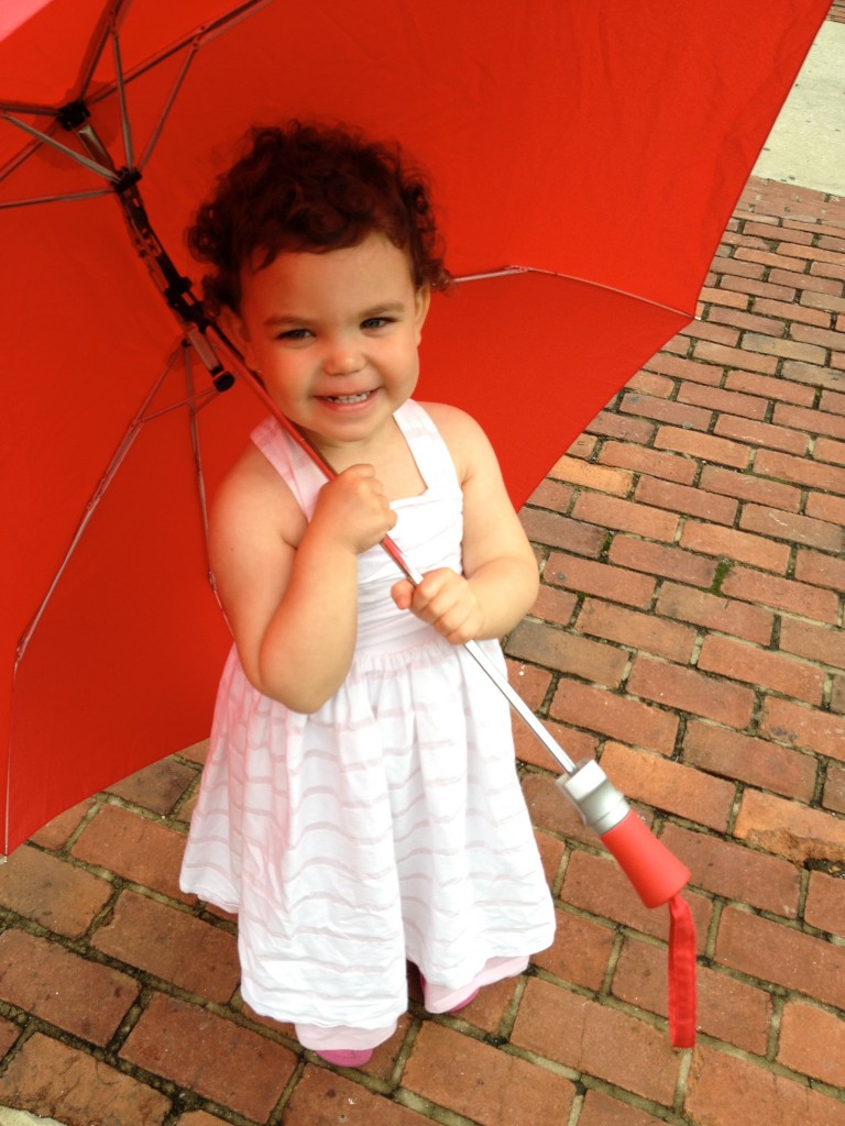 Miss D modeling the umbrella technique way back when she was two years old. She's always been ahead of the curve.