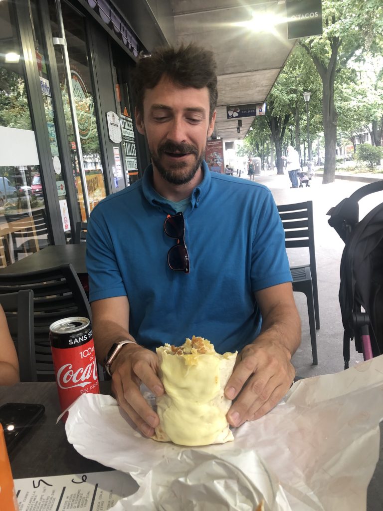 Cartland looking sadly at his food